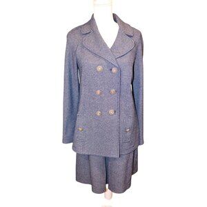 St. John Vintage Blue Two-Piece Womens Skirt Suit, Size 6 (oversized)